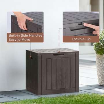 Sweetcrispy Deck Box with 31 Gallon Capacity, Weatherproof Resin Lockable Outdoor Storage for Secure Package Deliveries and Indoor Storage in Garden or Patio, Backyard