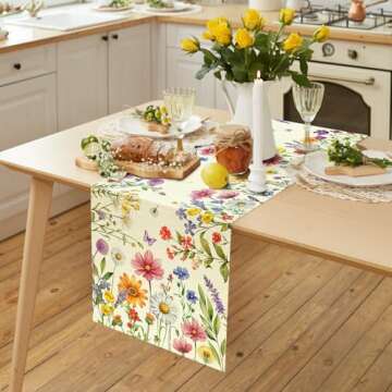 Tulip Lavender Spring Table Runner, Summer Seasonal Holiday Anniversary Kitchen Table Decorations, Indoor Outdoor Home Party Decor (Colorful Flowers 1, 13×72 Inches)