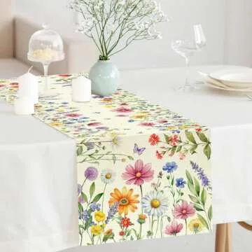 Tulip Lavender Spring Table Runner, Summer Seasonal Holiday Anniversary Kitchen Table Decorations, Indoor Outdoor Home Party Decor (Colorful Flowers 1, 13×72 Inches)