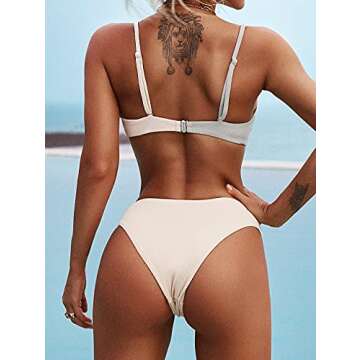 ZAFUL Women's Ribbed O-Ring String Bikini Swimsuit Cheeky Thong Swimwear Two Pieces Bathing Suit