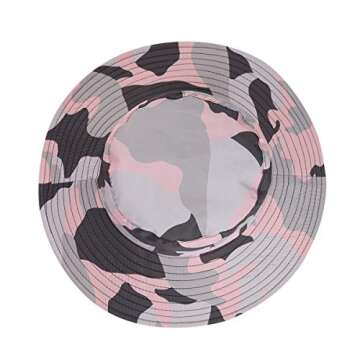 Outdoor Sun Hat, Waterproof Fishing Hat Sun Protection Summer Boonie for Man and Women Foldable Bucket Hat for Hiking (Camouflage Pink Women)