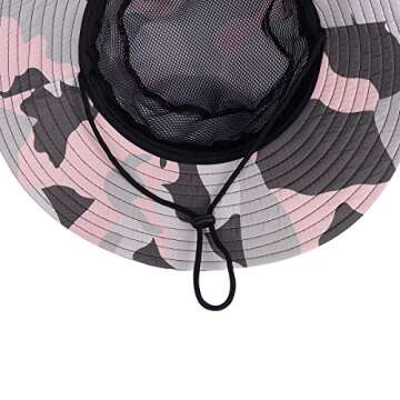 Outdoor Sun Hat, Waterproof Fishing Hat Sun Protection Summer Boonie for Man and Women Foldable Bucket Hat for Hiking (Camouflage Pink Women)