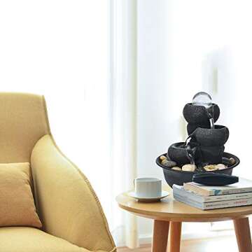 chillscreamni Small Relaxation Waterfall Feature - 3-Step Little Water Fountain with LED Ball on The...