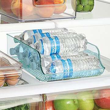 mDesign Wide Plastic Kitchen Water Bottle Storage Organizer Tray Rack - Holder and Dispenser for Ref...