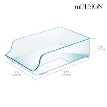 mDesign Wide Plastic Kitchen Water Bottle Storage Organizer Tray Rack - Holder and Dispenser for Refrigerators, Freezers, Cabinets, Pantry, Garage - Sea Blue