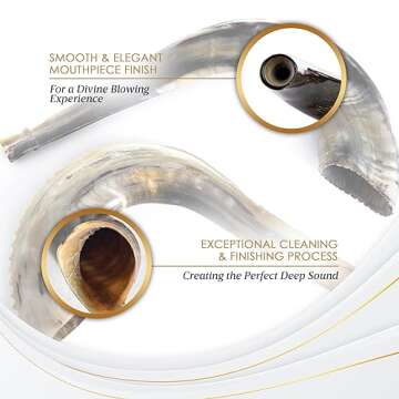 Shofar Horn Instrument – RAM Shofar Angels Musical Instrument – Half Polished/Natural (14-16, Full Set)