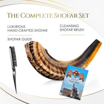 Shofar Horn Instrument – RAM Shofar Angels Musical Instrument – Half Polished/Natural (14-16, Full Set)