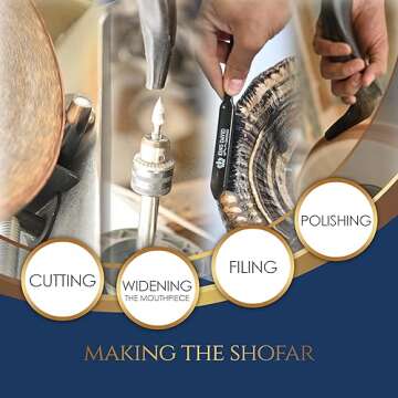 Shofar Horn Instrument – RAM Shofar Angels Musical Instrument – Half Polished/Natural (14-16, Full Set)