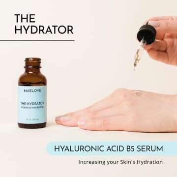 MAELOVE Hydrator Hyaluronic Acid Serum w/Vitamin B5, Lightweight & Non Greasy Formula w/Panthenol & ...