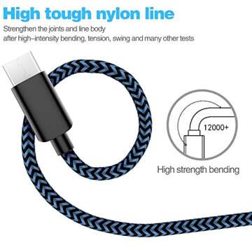 5Pack (3/3/6/6/10FT) Fast Charging 3A USB-C to USB-A Cable Rapid Charger Quick Cord Compatible Samsung Galaxy S10 S9 S8 Plus, Note 10 9 8, LG V50 V40 G8 G7(Blue)