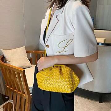 NAARIIAN Trendy Dumpling Ruched Clutch Cloud Shape Dupe Chunky Chain Shoulder Bag PU Leather Woven H...