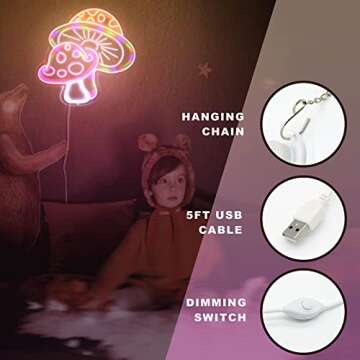 Vibrant Dimmable Mushroom Neon Sign for Room Decor