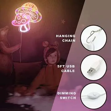 Vibrant Dimmable Mushroom Neon Sign for Room Decor