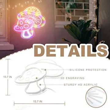 Vibrant Dimmable Mushroom Neon Sign for Room Decor