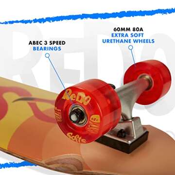 ReDo Skateboard Co. ReDo Skateboard Kids 8" Zodiac Premium Flamingo Cruiser Complete Skateboard, Orange/Yellow