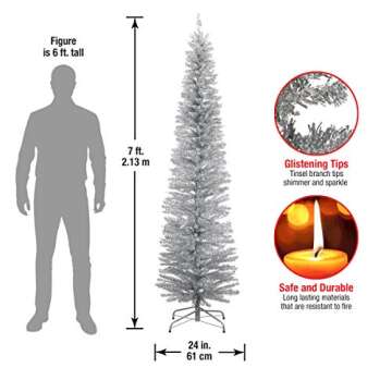 National Tree Company Artificial Christmas Tree, Silver Tinsel, Includes Stand, 7 feet