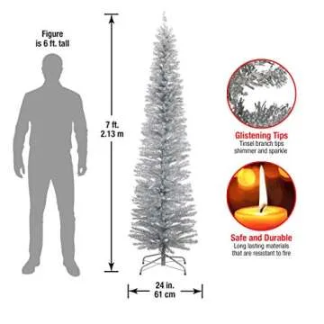 National Tree Company Artificial Christmas Tree, Silver Tinsel, Includes Stand, 7 feet