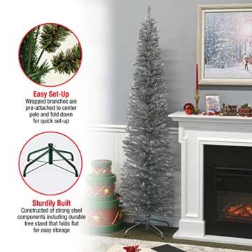 National Tree Company Artificial Christmas Tree, Silver Tinsel, Includes Stand, 7 feet