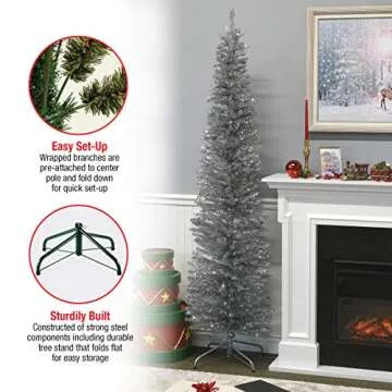 National Tree Company Artificial Christmas Tree, Silver Tinsel, Includes Stand, 7 feet