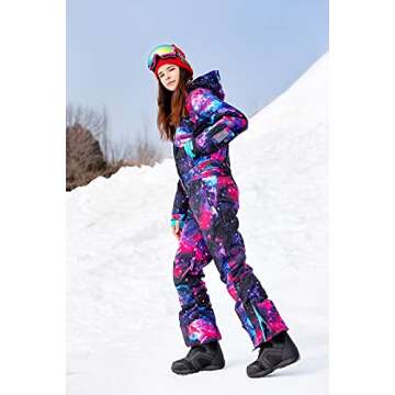 SNBOCON Womens One Piece Ski Suit Colorful Jumpsuits Snowboard Snowsuits Winter Outdoor Waterproof for Snow Sports(S,Star)