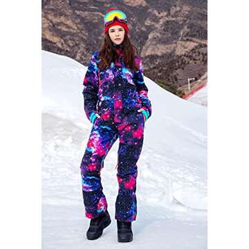 SNBOCON Womens One Piece Ski Suit Colorful Jumpsuits Snowboard Snowsuits Winter Outdoor Waterproof for Snow Sports(S,Star)
