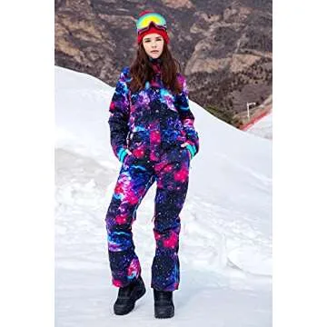 SNBOCON Womens One Piece Ski Suit Colorful Jumpsuits Snowboard Snowsuits Winter Outdoor Waterproof for Snow Sports(S,Star)