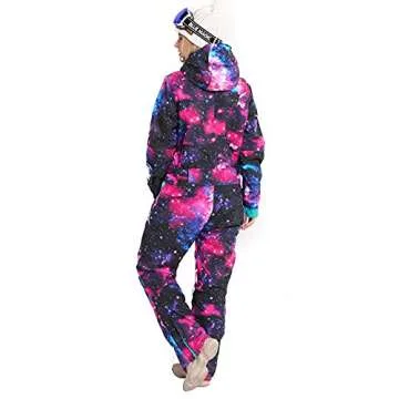 SNBOCON Womens One Piece Ski Suit Colorful Jumpsuits Snowboard Snowsuits Winter Outdoor Waterproof for Snow Sports(S,Star)