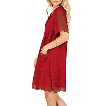 MIHOLL Womens Summer V Neck Mini Dress with Pockets