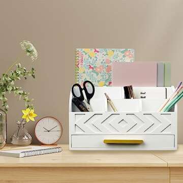 ZALIOJI Elegant Wooden Desk Organizer for Stylish Workspaces
