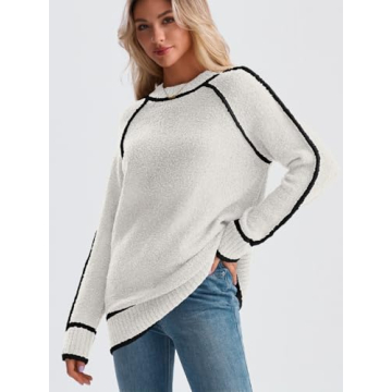 LILLUSORY Women's Chunky Oversized Sweaters Pullover Knit Trendy Outfits Color Block 2024 Winter Clothes