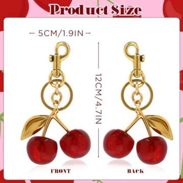 Neptniopllab Sparkle Red Cherry Charm,Cherry Keychain,Cherry Bag Charm,Cute Cherry Charm Handbag,Purse,Birthday,Christmas