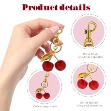 Neptniopllab Sparkle Red Cherry Charm,Cherry Keychain,Cherry Bag Charm,Cute Cherry Charm Handbag,Purse,Birthday,Christmas