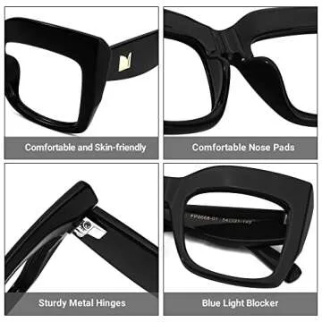 Zeelool Vintage Oversized Thick Cat Eye Blue Light Blocking Glasses for Women FP0668-01 Black