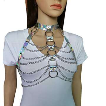 Pinwe Women Punk Harness Bra Adjustable Cage Waist Belts Body Chest Harness Straps Roleplay Costume Clubwear(Silver)