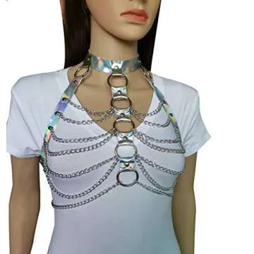 Pinwe Women Punk Harness Bra Adjustable Cage Waist Belts Body Chest Harness Straps Roleplay Costume Clubwear(Silver)
