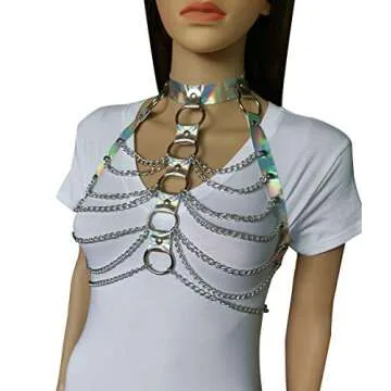 Pinwe Women Punk Harness Bra Adjustable Cage Waist Belts Body Chest Harness Straps Roleplay Costume Clubwear(Silver)