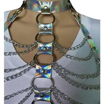 Pinwe Women Punk Harness Bra Adjustable Cage Waist Belts Body Chest Harness Straps Roleplay Costume Clubwear(Silver)