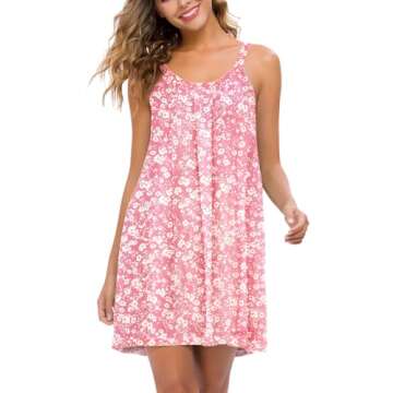AVIIER Womens Nightgown Soft Cotton Sleeveless Sleep Shirts Wide Strap Nightshirts Full Slip Sleepwe...