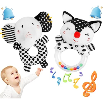 Baby Rattle Newborn Toys - Soft Black and White Rattle for Infants