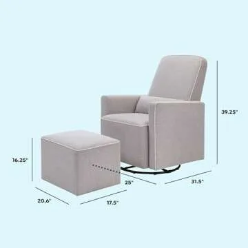 DaVinci Olive Upholstered Swivel Glider with Bonus Ottoman in Polyester Grey with Cream Piping, Greenguard Gold & CertiPUR-US Certified