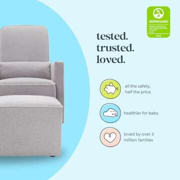 DaVinci Olive Upholstered Swivel Glider with Bonus Ottoman in Polyester Grey with Cream Piping, Greenguard Gold & CertiPUR-US Certified