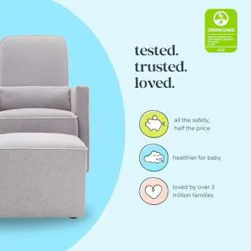 DaVinci Olive Upholstered Swivel Glider with Bonus Ottoman in Polyester Grey with Cream Piping, Greenguard Gold & CertiPUR-US Certified