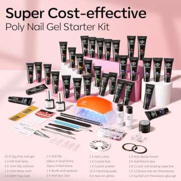Modelones 133pcs Poly Extension Gel Nail Kit, 32 Colors All Seasons Poly Nail Gel kit with Nail Lamp...