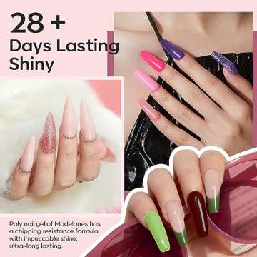 Modelones 133pcs Poly Extension Gel Nail Kit, 32 Colors All Seasons Poly Nail Gel kit with Nail Lamp Slip Solution Builder Nail kits Manicure Tools Nail Forms for Starter Nail Art for Women