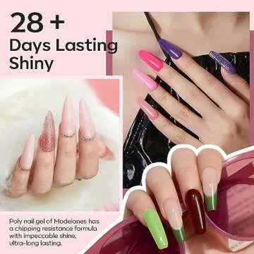 Modelones 133pcs Poly Extension Gel Nail Kit, 32 Colors All Seasons Poly Nail Gel kit with Nail Lamp Slip Solution Builder Nail kits Manicure Tools Nail Forms for Starter Nail Art for Women