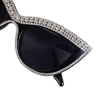 FUPRECIOUS Cat Eye Sunglasses Bling Rhinestones Crystal Black Plastic Frame Eyewear