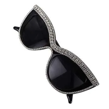 FUPRECIOUS Cat Eye Sunglasses Bling Rhinestones Crystal Black Plastic Frame Eyewear