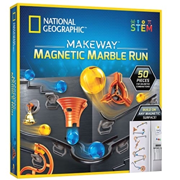 NATIONAL GEOGRAPHIC Magnetic Marble Run - 50-Piece STEM Building Set for Kids & Adults with Magnetic...