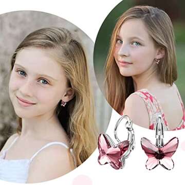 T400 Butterfly Crystal Earrings for Women and Teens