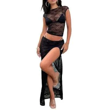 Women's Sexy Two Piece Long Skirt Set Halter Crop Tube Top and Split Maxi Skirt Summer Outfits Y2k Clubwear(A3- Black,S)